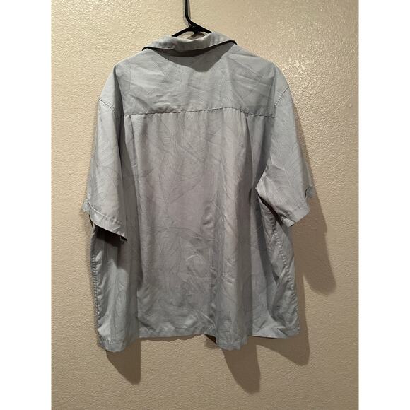 Cafe Luna Light Blue Grey Banana Leaf Hawaiian Playera Shirt Sz 2X - Picture 4 of 5